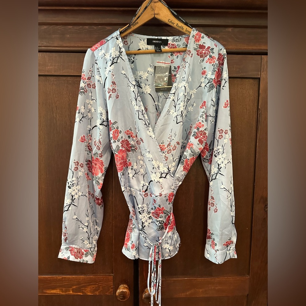 Floral Wrap Blouse - Red and White